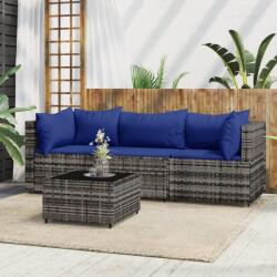vidaXL Set mobilier de grădină cu perne, 4 piese, gri, poliratan (319847)
