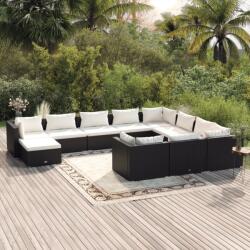 vidaXL Set mobilier de grădină cu perne, 11 piese, negru, poliratan (3102695) - comfy