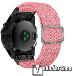  Okosóra szíj - fonott szövet, sztreccses, állítható, légáteresztő, csatos - RÓZSASZÍN - 210mm hosszú, 26mm széles QUICKFIT - Garmin Fenix 7X / 5X Plus / 5X Plus Sapphire / 6X / 6X Sapphire / 6X Pro / 