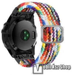 Okosóra szíj - fonott szövet, sztreccses, állítható, légáteresztő, csatos - SZIVÁRVÁNY - 210mm hosszú, 26mm széles QUICKFIT - Garmin Fenix 7X / 5X Plus / 5X Plus Sapphire / 6X / 6X Sapphire / 6X Pro /