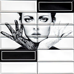 ANRO Wall Flexpanel PVC falburkoló lap - Metró csempe fehér, fekete fugával, Női portré (TP10014040 - Tiles Mood)