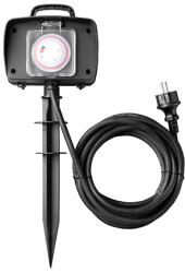OPTONICA ГРАДИНСКИ РАЗКЛОНИТЕЛ 2-ГНЕЗДА+ТАЙМЕР H07RN3G1.5mm-5M 16A 230V Max3500W IP44 - ЧЕРЕН (7626)