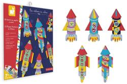 Janod Atelier Set Mini puzzle-uri din hârtie Origami Rockets de la 7 ani (J07988)