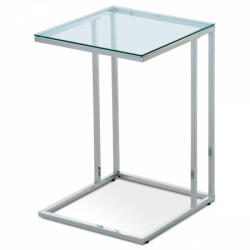 Artium Elegáns Dohányzóasztal / Konzolasztal Modern Üveg-Króm Kombinációban. Méret: 40x40x60 cm. Edzett Üveg Asztallap, Krómozott Fém Láb 84056-06 (84056-06_CR)