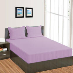 HomePuls Cearsaf de pat cu elastic Damasc Policoton dunga 1 cm, 230x250 cm pentru saltea 180x200 cm, Lila