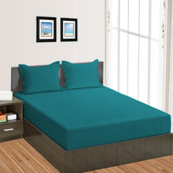 HomePuls Cearsaf de pat cu elastic Damasc Policoton dunga 1 cm, 190x250 cm pentru saltea 140x200 cm, Turcoaz Lenjerie de pat