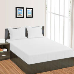 HomePuls Cearsaf de pat cu elastic Damasc Policoton dunga 1 cm, 210x250 cm pentru saltea 160x200 cm, Alb