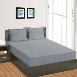 HomePuls Cearsaf de pat cu elastic Damasc Policoton dunga 1 cm, 210x250 cm pentru saltea 160x200 cm, Gri Deschis