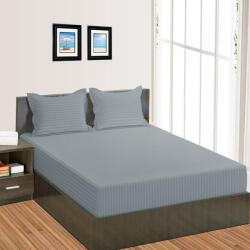 HomePuls Cearsaf de pat cu elastic Damasc Policoton dunga 1 cm, 210x250 cm pentru saltea 160x200 cm, Gri Lenjerie de pat