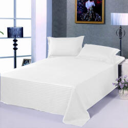 HomePuls Cearsaf de pat dublu king size Damasc Policoton dunga 1 cm, 230 x 260 cm, Alb