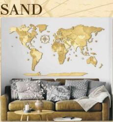 AWD Világtérkép 3D fa puzzle falitérkép 130x70 cm - sand (magyar) (5999570430100)