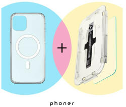 Phoner Mag Pack Apple iPhone 13 Pro Magsafe tok, átlátszó + Master Clear Felhelyező keretes Tempered fólia (PHMPIPH13PRO) - redmobilshop