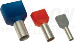 Tracon Szigetelt (PA6.6) iker-érvéghüvely, ónoz. elektr. réz, piros 2×1, 5mm2, L=8mm (E13IR)