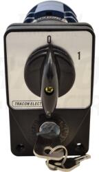 Tracon Főkapcsoló, kulcsos, BE-KI (Kulcs 0-állásban vehető ki) 400V, 50Hz, 63A, 4P, 18, 5kW, 64×122mm (TKFK-63)