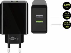 Goobay 2xUSB Dual USB Wall Quick Charge Black (44956) 5000mAh 28W 220V hálózati USB fali töltő QC3.0