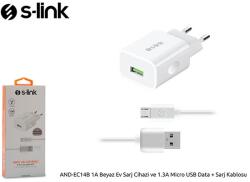 S-Link 1xUSB 1000mAh 5W AND-EC14B (22311) 220V fali USB töltő microUSB kábellel
