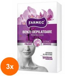 Farmec Set 3 x Benzi Depilatoare Farmec, pentru Fata, cu Extract de Orhidee, 20 Benzi + 2 Servetele