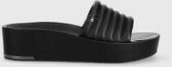 DKNY slapi de piele JASNA femei, culoarea negru, cu platforma, K4205489 PPYX-KLD05O_99X