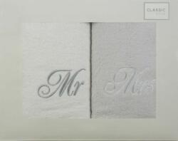 Eurofirany Mr és Mrs hímzett törölköző szett 2db 50x90 cm Fehér/ezüst