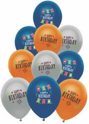 Globos Lufi, Happy Birthday, metál színes, party, 10 db/cs