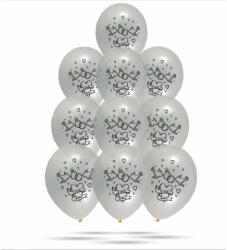 Globos Lufi, esküvőre, átlátszó, arany mintával 30 cm 10 db/cs