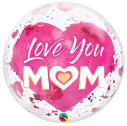 Qualatex Anyák napi Bubbles lufi 22" 56cm Love You Mom (LUFI782169)