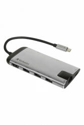 Verbatim HUB extern VERBATIM, Gigabit LAN x 1, USB 3.0 x 3, HDMI x 1 (4K@30Hz), USB Type C x 1, SD x 1, microSD x 1, conectare USB Type C