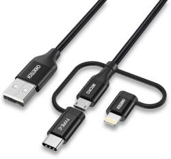 Choetech Cablu pentru incarcare si transfer date 3in1 CHOETECH IP0030-BK, de la USB la Lightning / USB-C / micro USB, 3A, 480Mbps, 1.2 m, Negru (IP0030-BK)