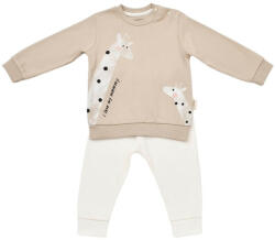 BabyCosy Set bluzita cu maneca lunga si pantaloni lungi cu buline Girafa, BabyCosy, 100% bumbac organic, Mink (BC-CSY2013)