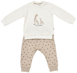 BabyCosy Set bluzita cu maneca lunga si pantaloni lungi cu buline Girafa, BabyCosy, 100% bumbac organic, Ecru (BC-CSY2012)