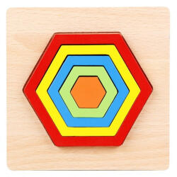  Puzzle din lemn incastru mic hexagon curcubeu (101573)