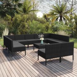 vidaXL Set mobilier de grădină cu perne, 12 piese, negru, poliratan (3094609) - comfy