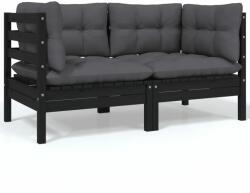 vidaXL Canapea de grădină cu 2 locuri, cu perne, negru, lemn masiv pin (806650) - comfy