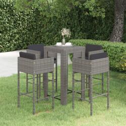 vidaXL Set mobilier bar de grădină cu perne, 5 piese, gri, poliratan (3094782) - comfy