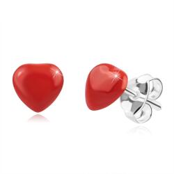 Ekszer Eshop 925 Ezüst fülbevaló - domború piros szív, stekkerzárral