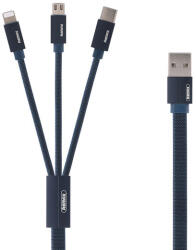 REMAX Kerolla 3in1 töltő kábel Micro USB/ Type-C/ Lightning kék