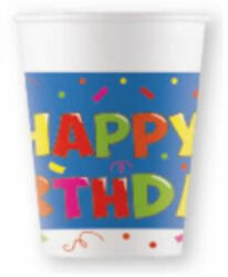 Procos S. A Party papír pohár, happy birthday, kék party, 2 dl, 8 db