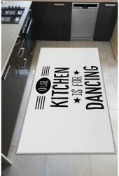 Oyo home Dancing Konyhai szőnyeg, 80x150 cm, poliészter, csúszásmentes hátlap, digitális minta, fehér/fekete (HMF-BHSN608_80x150)