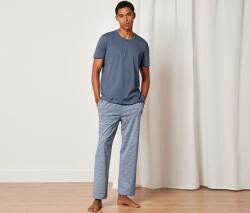 Tchibo Férfi pizsama, mintás/kék Kék felsőrész Nadrág: kék-világoskék nyomtatott minta XL