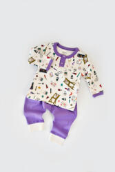 BabyCosy Set bluzita cu maneca lunga si nasturei si pantaloni lungi, 100% bumbac organic, BabyCosy, Mov (BC-CSY2003)