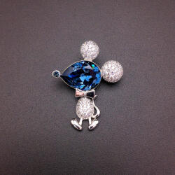 Platinával bevont egérke bross sötétkék Swarovski kristállyal (0340. ) (1502080A201)