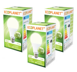 ECOPLANET Set 3 buc - Bec LED Ecoplanet, E27, 9W, 75W, 855 LM, F, lumina neutra 4000K, Alb, Mat (ECO-0072X3)