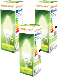 ECOPLANET Set 3 Buc - Bec LED Ecoplanet lumanare C35, E14, 7W (60W), 630 LM, F, lumina calda 3000K, Mat (ECO-0024X3)