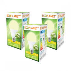 ECOPLANET Set 3 buc - Bec LED Ecoplanet, E27, 12W, 100W, 1140 LM, F, lumina calda 3000K, Alb, Mat (ECO-0008X3)