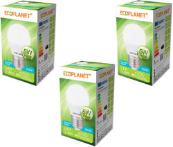 ECOPLANET Set 3 Buc - Bec LED Ecoplanet glob mic G45, E27, 5W (40W), 450 LM, F, lumina rece 6500K, Mat (ECO-0013X3)