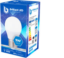 Brilliant Led Bec sferic Brilliant LED, 9W 60W, 720lm, lumina rece 6500k, 220V, E27 (BRI-0014)