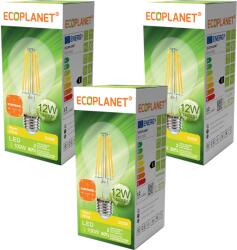 ECOPLANET Set 3 Buc - Bec LED A70 filament Ecoplanet Vintage, E27, 12W (100W), 1440 LM, E, lumina calda 3000K, Clar Transparent (ECO-0262X3)