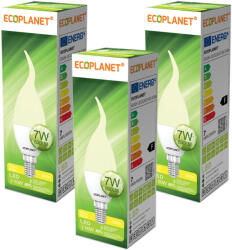 ECOPLANET Set 3 Buc - Bec LED Ecoplanet lumanare-flacara C35, E14, 7W (60W), F, lumina calda 3000K, Mat (ECO-0089X3)