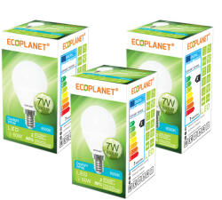 ECOPLANET Set 3 buc - Bec LED Ecoplanet glob mic G45, E14, 7W (60W), 630 LM, F, lumina rece 6500K, Mat (ECO-0015X3)