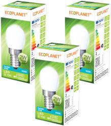 ECOPLANET Set 3 Buc - Bec LED Ecoplanet T22 frigider hota veioza, E14, 2W, 15W, 160 LM G, lumina rece 6500K, Mat (ECO-0077X3)